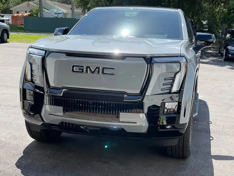 Silver GMC Sierra EV Denali after a ceramic coating by Maxx Perfection Detailing