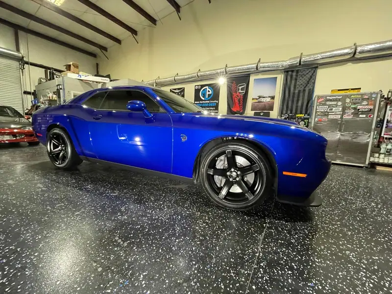 Blue Dodge Challenger Hellcat with a ceramic coating by Maxx Perfection Detailing